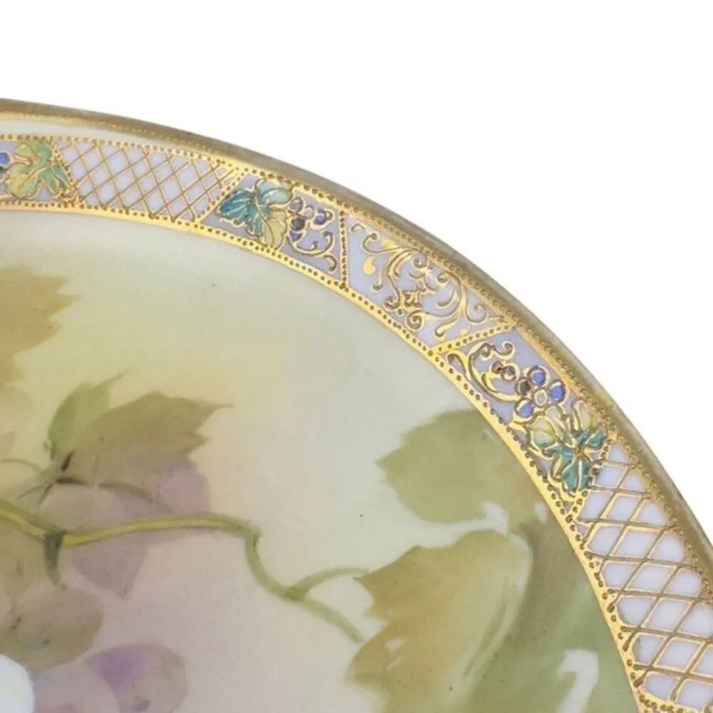 Antique Nippon HandPainted Large Platter Dish Plate W Handles Textured Porcelain